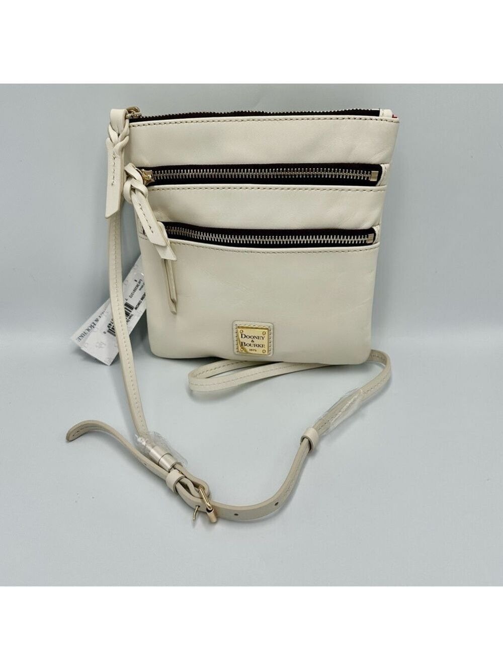 Dooney & Bourke Ivory Apollo Leather Triple Zip Crossbody Bag Boho Purse NWT